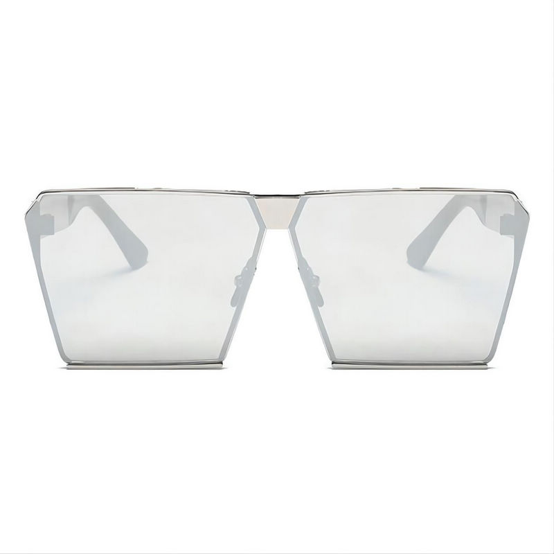 Mask-Shape Celebrity Square Sunglasses Oversized Metal Frame Mirrored Silver
