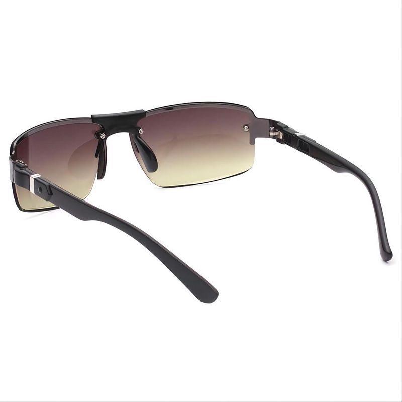 Men's Frameless Sunglasses Acetate Arms Black/Grey Green