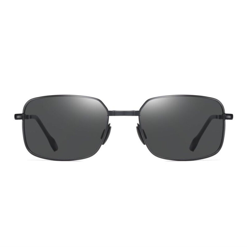 Men's Polarized Square Folding Sunglasses Black Metal Frame
