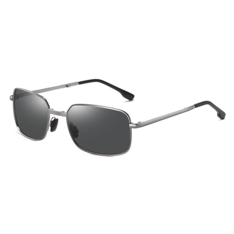 Men's Polarized Square Folding Sunglasses Gun Grey Metal Frame