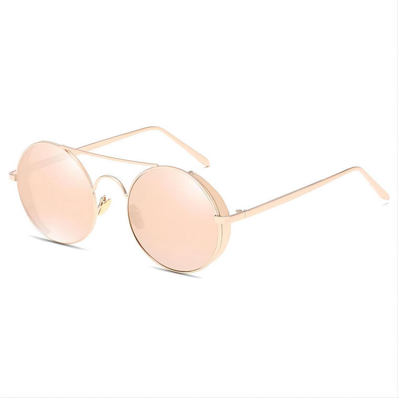Metal Capped-Frame Round Pilot Sunglasses Gold-Tone/Mirror Pink