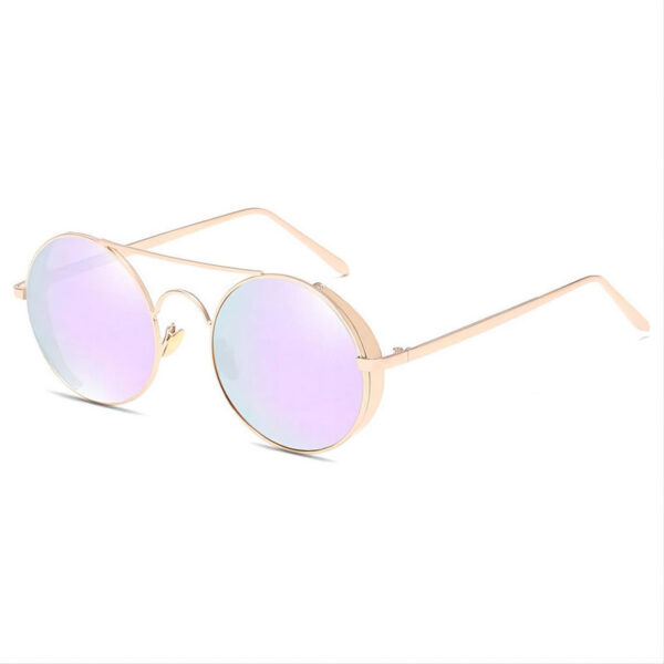 Metal Capped-Frame Round Pilot Sunglasses Gold-Tone/Mirror Purple