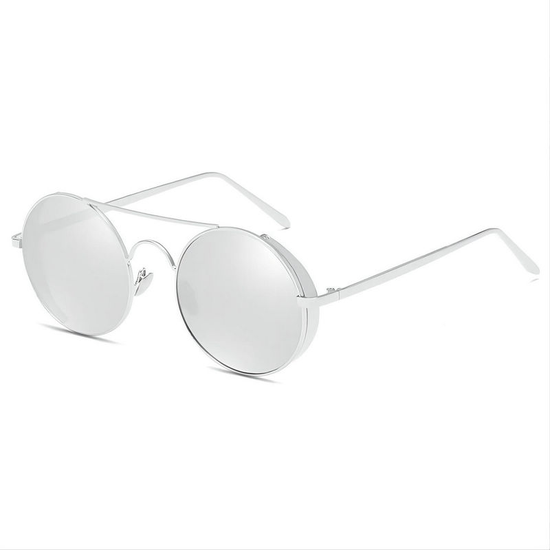 Metal Capped-Frame Round Pilot Sunglasses Silver-Tone/Mirror White