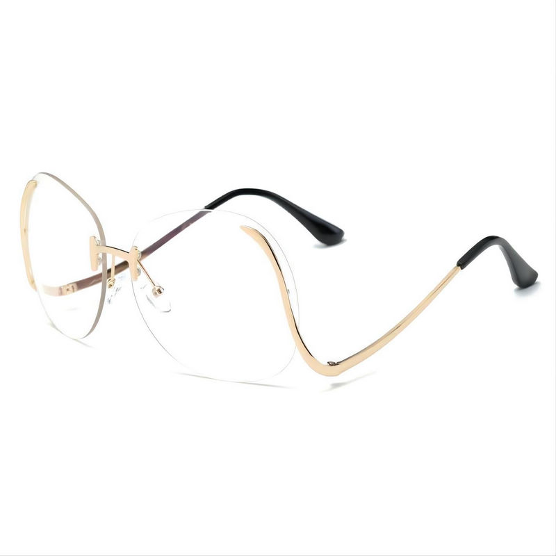 Metal Drop-Temple Rimless Glasses Oversized Shape Gold-Tone/Clear