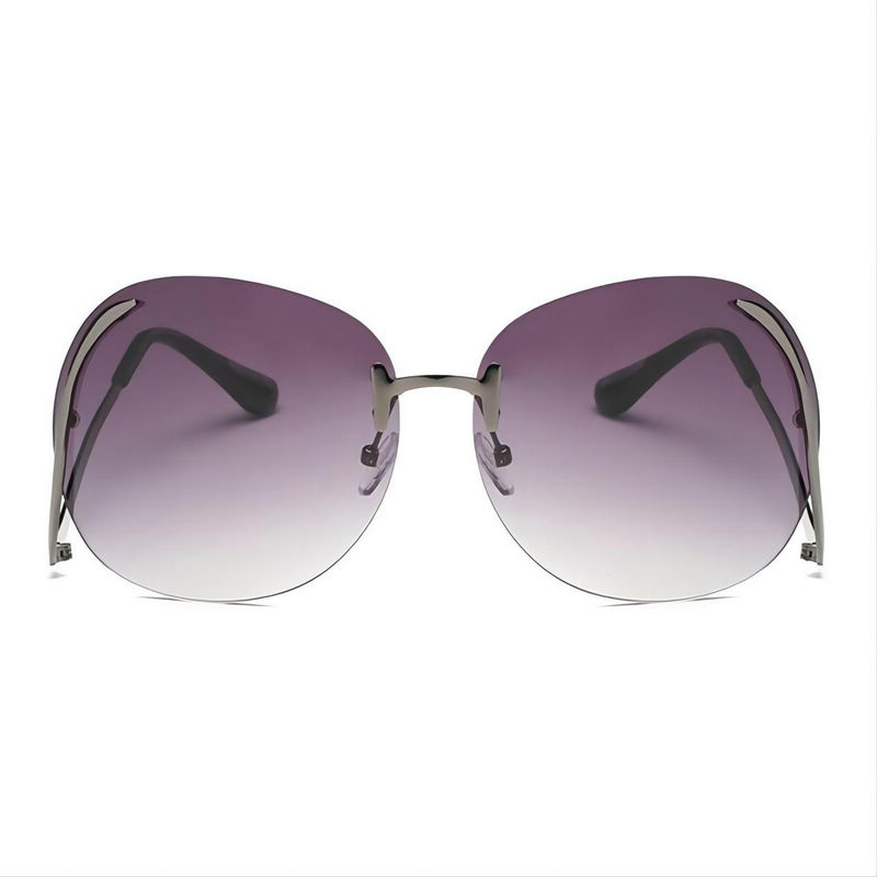 Metal Drop-Temple Rimless Gradient Sunglasses Oversized Shape Gradient Grey