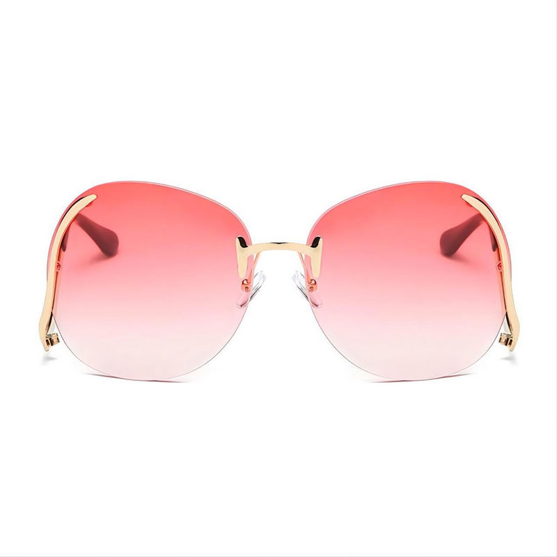 Metal Drop-Temple Rimless Gradient Sunglasses Oversized Shape Gradient Pink