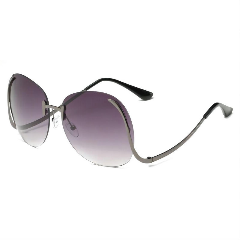 Metal Drop-Temple Rimless Gradient Sunglasses Oversized Shape Gun Grey/Gradient Grey
