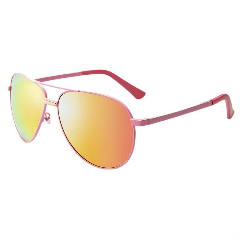 Metal Pilot Sunglasses Pink Frame Polarized Orange Lens