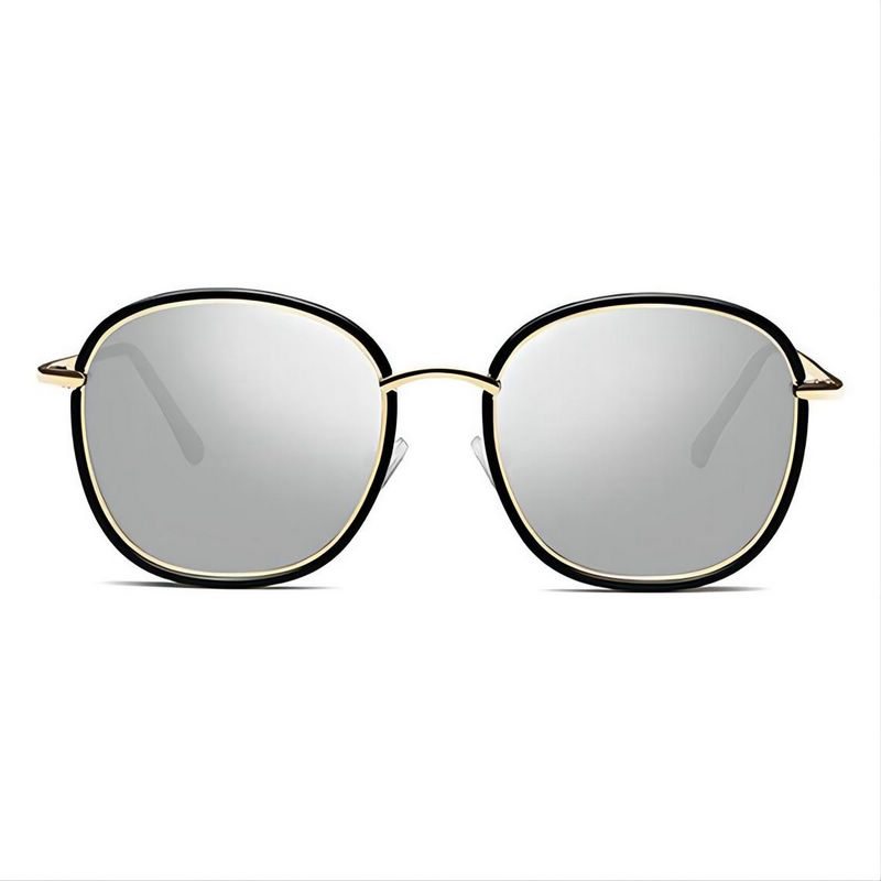Metal Wire-Trim Acetate Polarized Round Square Sunglasses Mirrored White