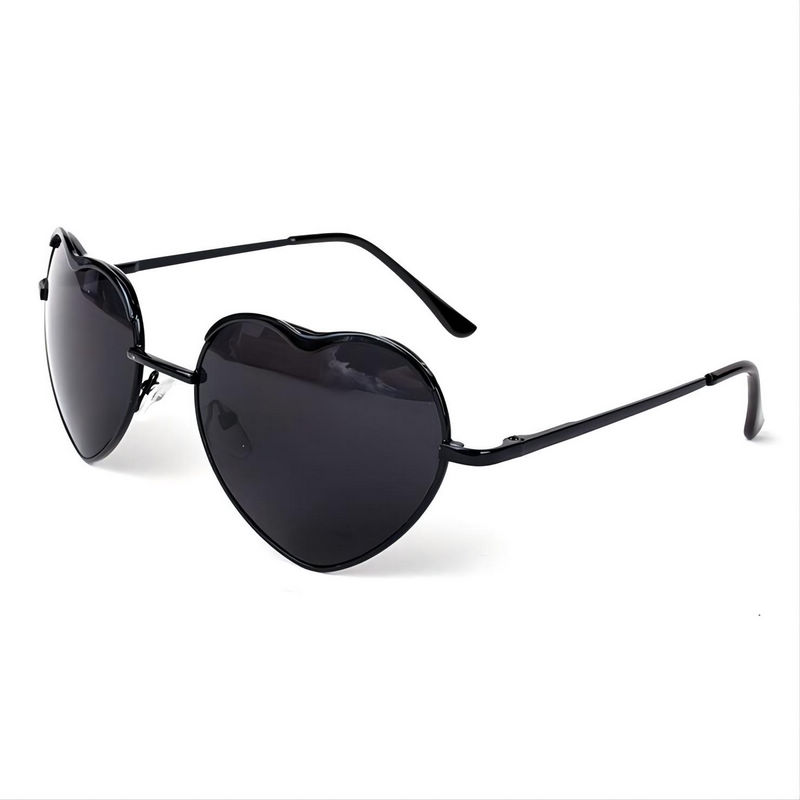 Metallic Heart Shaped Sunglasses Black Love Frame Grey Lens