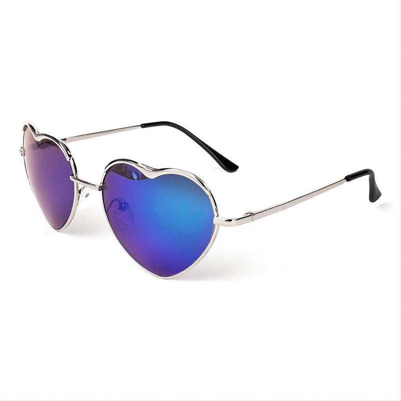 Metallic Heart Shaped Sunglasses Silver Love Frame Mirror Blue