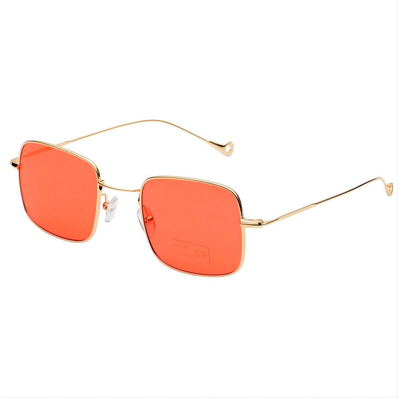 Metallic Slim Frame Square-Shaped Fashion Sunglasses Gold-Tone/Red