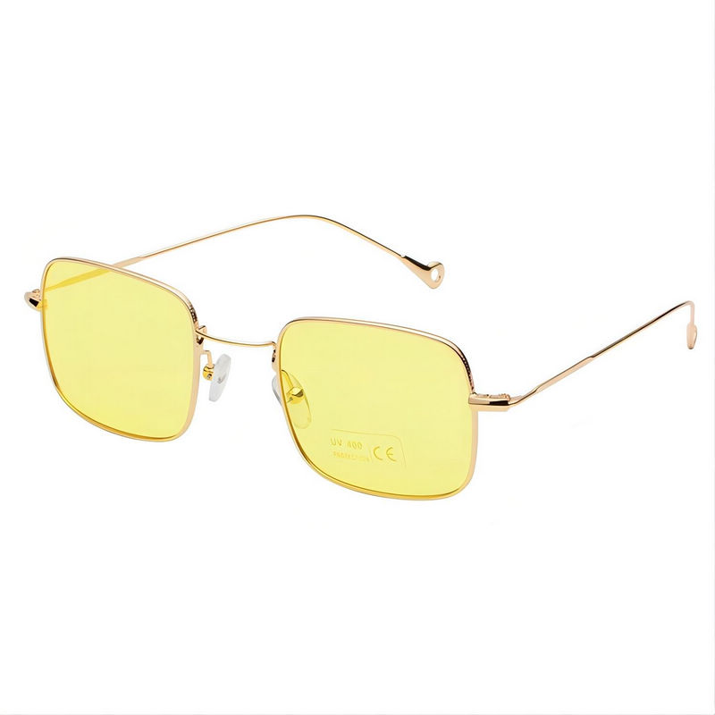 Metallic Slim Frame Square-Shaped Fashion Sunglasses Gold-Tone/Yellow