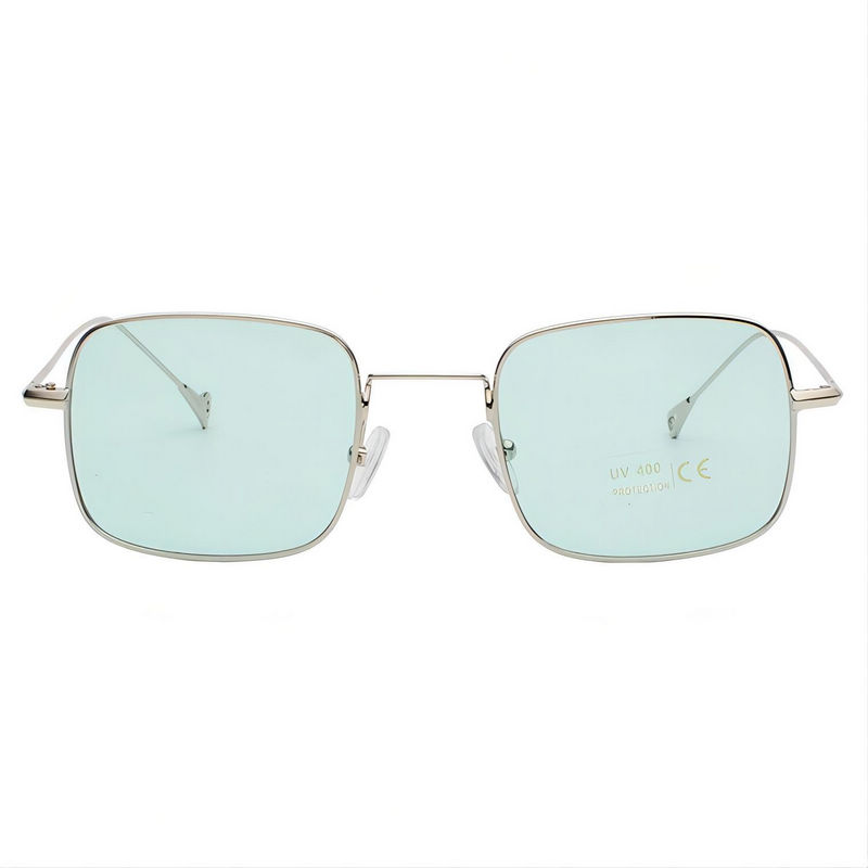 Metallic Slim Frame Square-Shaped Fashion Sunglasses Green Lens