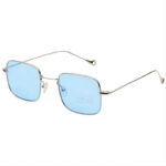 Metallic Slim Frame Square-Shaped Fashion Sunglasses Silver-Tone/Blue