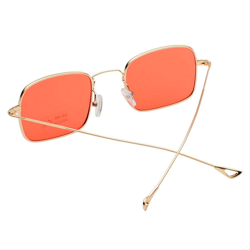 Metallic Slim Frame Square-Shaped Fashion Sunglasses Transparent Red