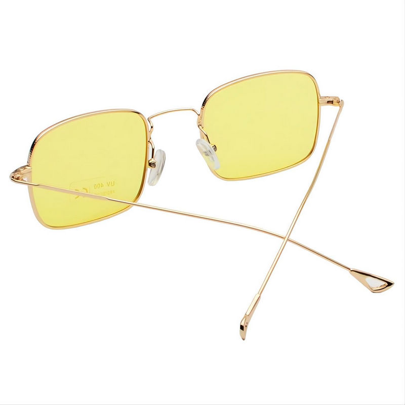 Metallic Slim Frame Square-Shaped Fashion Sunglasses Transparent Yellow