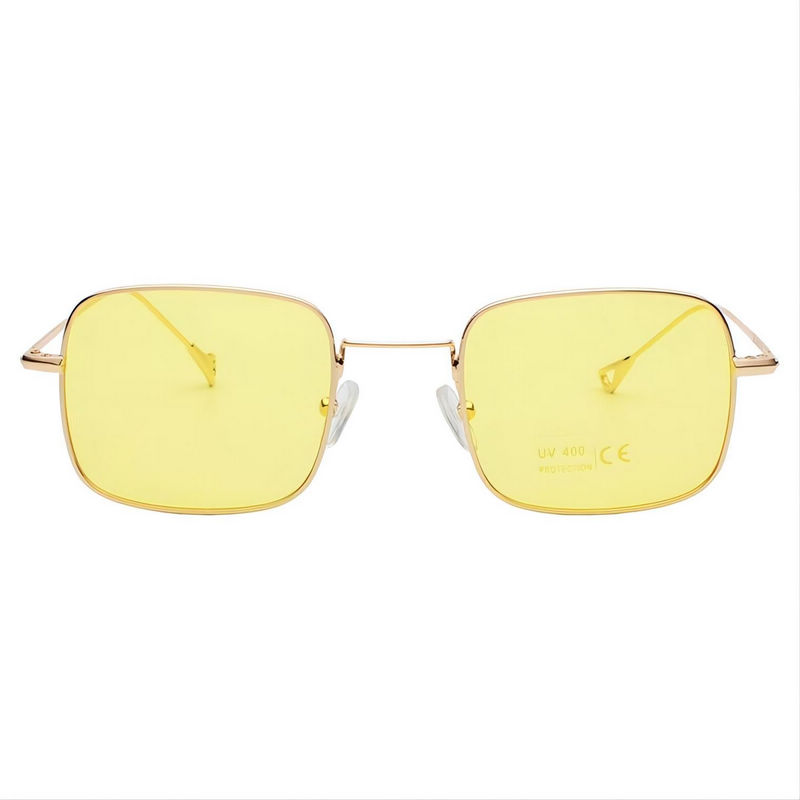 Metallic Slim Frame Square-Shaped Fashion Sunglasses Yellow Lens