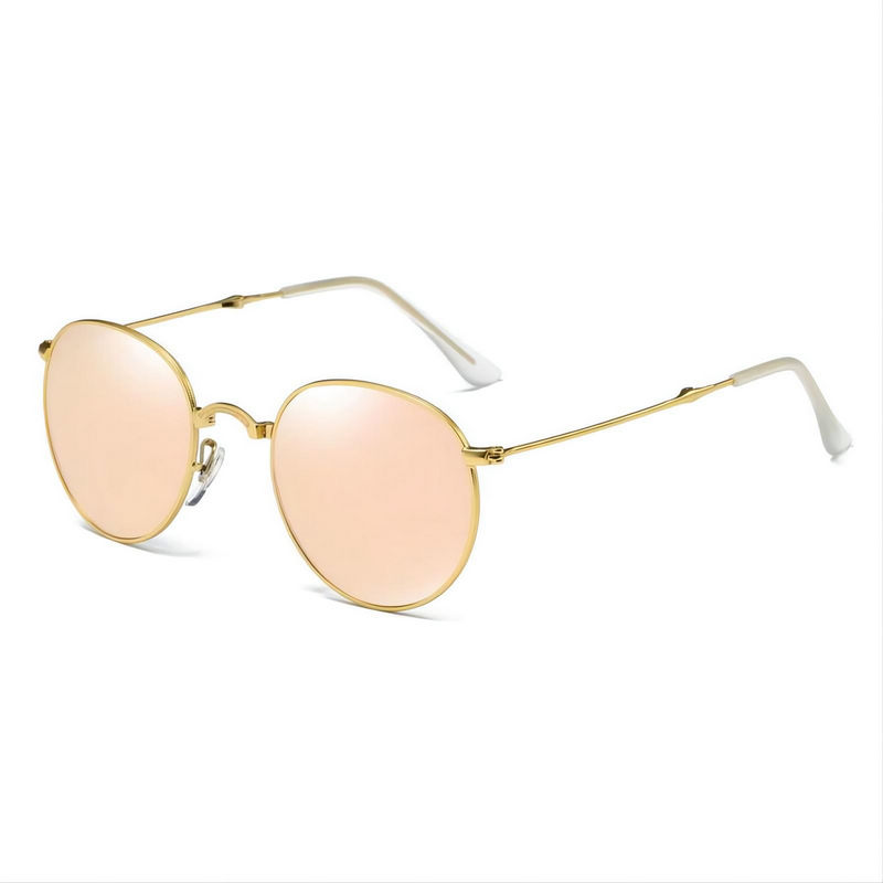 Mirrored Pink Polarized Round-Wire Folding Sunglasses Metallic Frame