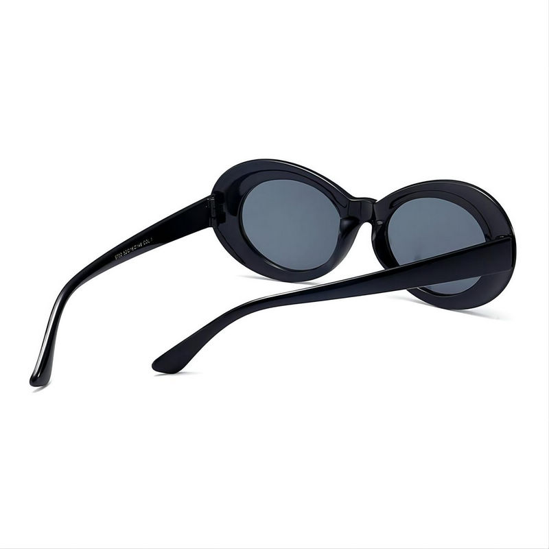 Mod-Inspired Oval-Frame Acetate Sunglasses Black/Grey