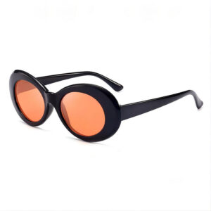 Mod-Inspired Oval-Frame Acetate Sunglasses Polished Black/Transparent Red