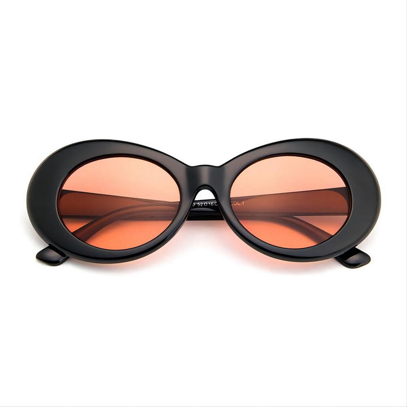 Mod-Inspired Oval-Frame Acetate Sunglasses Transparent Red Lens