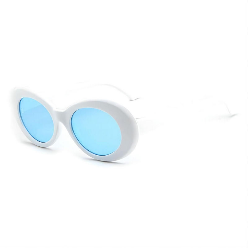 Mod-Inspired Oval-Frame Acetate Sunglasses White/Transparant Blue