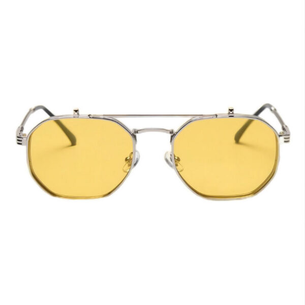 Modified Round Flip-Up Sunglasses Silver-Tone/Polarized Yellow