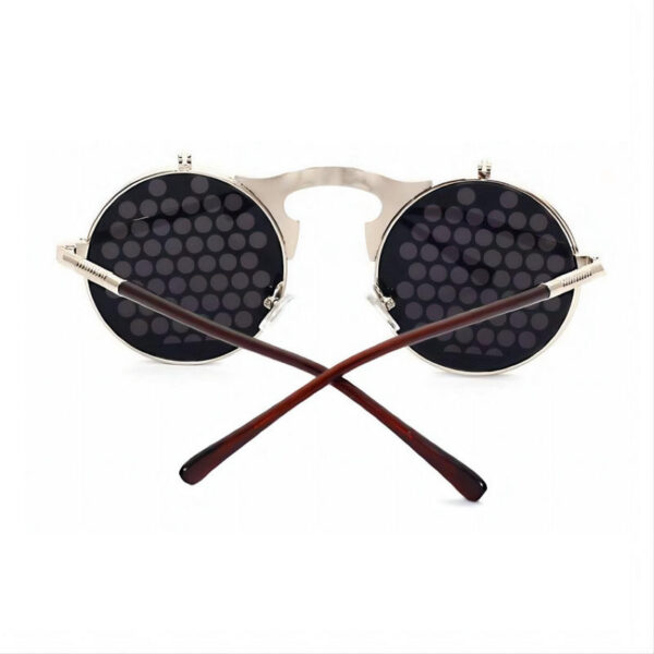 Multi-Hole Steampunk Round-Metal Flip-Up Sunglasses Silver-Tone/Grey