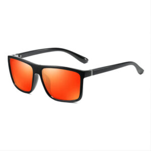 Orange Retro Square Polarized Sunglasses Shiny Black Frame