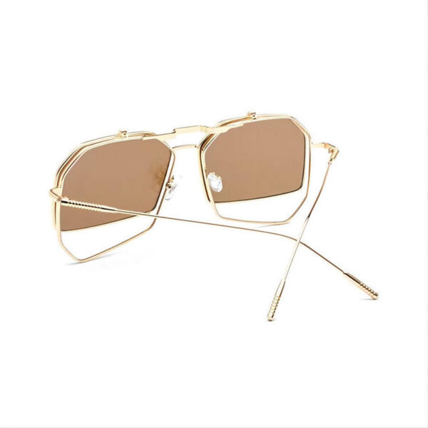 Oversized Geometric Flip-Up Sunglasses Gold/Brown