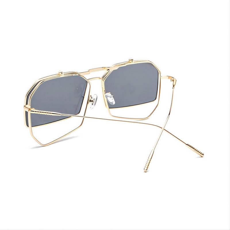 Oversized Geometric Flip-Up Sunglasses Gold-Tone/Grey