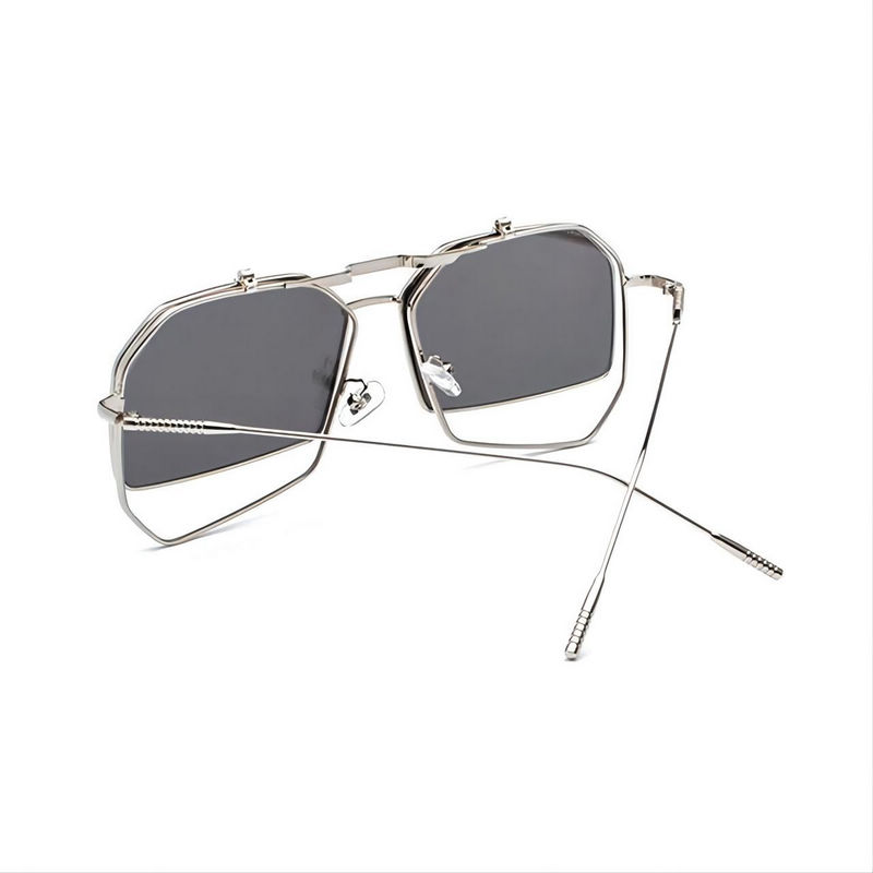 Oversized Geometric Flip-Up Sunglasses Silver/Mirror White