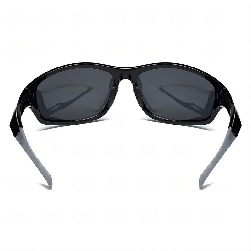 Polarized Cycling & Fishing Sports Sunglasses Wrap Frame Shiny Black/Gray