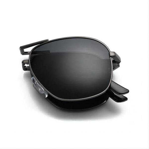 Polarized Folding Pilot Sunglasses Black Metal Frame Grey Lens