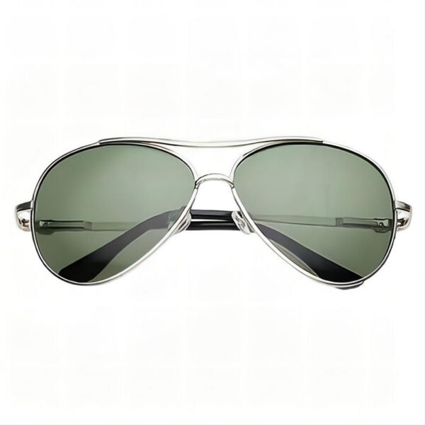 Polarized Kids Pilot Sunglasses Metal Frame Double-Bridge Silver/Green Lens