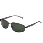 Polarized Men's Rectangle Sunglasses Gun Grey Metal Frame Green Lens