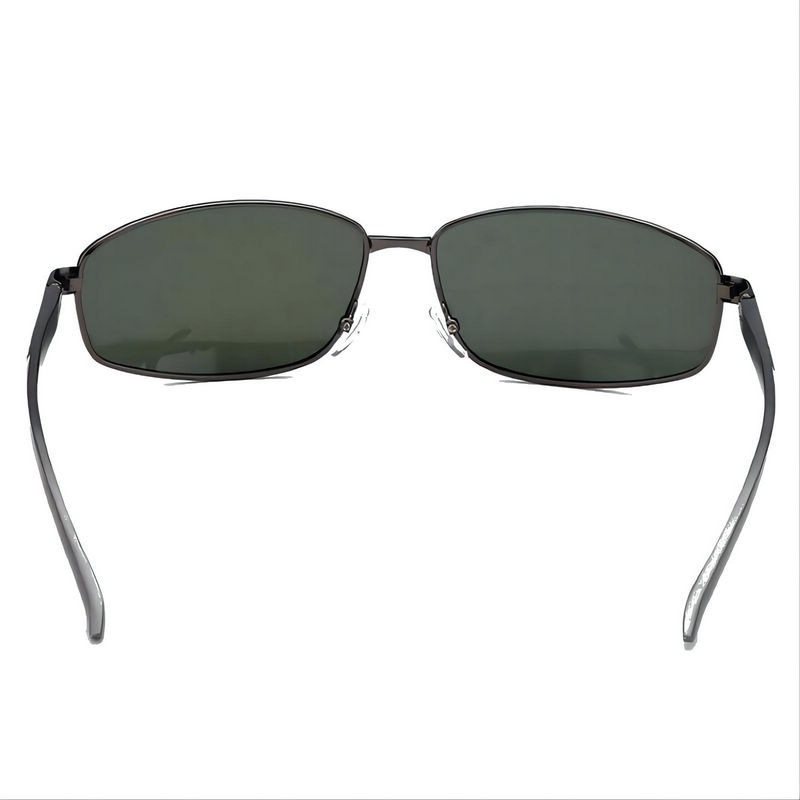 Polarized Men's Rectangle Sunglasses Metallic Frame Green Lens