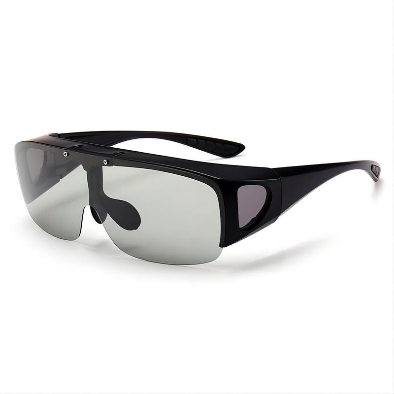 Polarized Photochromic Flip-Up Fitover Sunglasses Wrap Frame Black/Grey