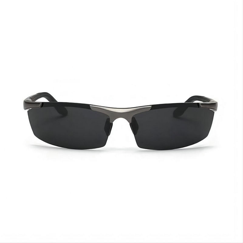 Polarized Rimless Fishing Sunglasses Gun Grey Wrap Metal Frame