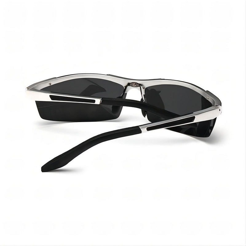 Polarized Rimless Fishing Sunglasses Silver Wrap-Around Metal Frame