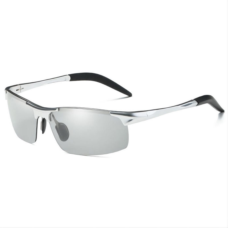 Polarized Rimless Photochromic Day&Night Driving Sunglasses Silver/Grey