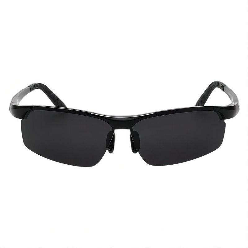 Polarized Rimless Sport Sunglasses Aluminum Arms Black/Grey (Fishing / Driving)