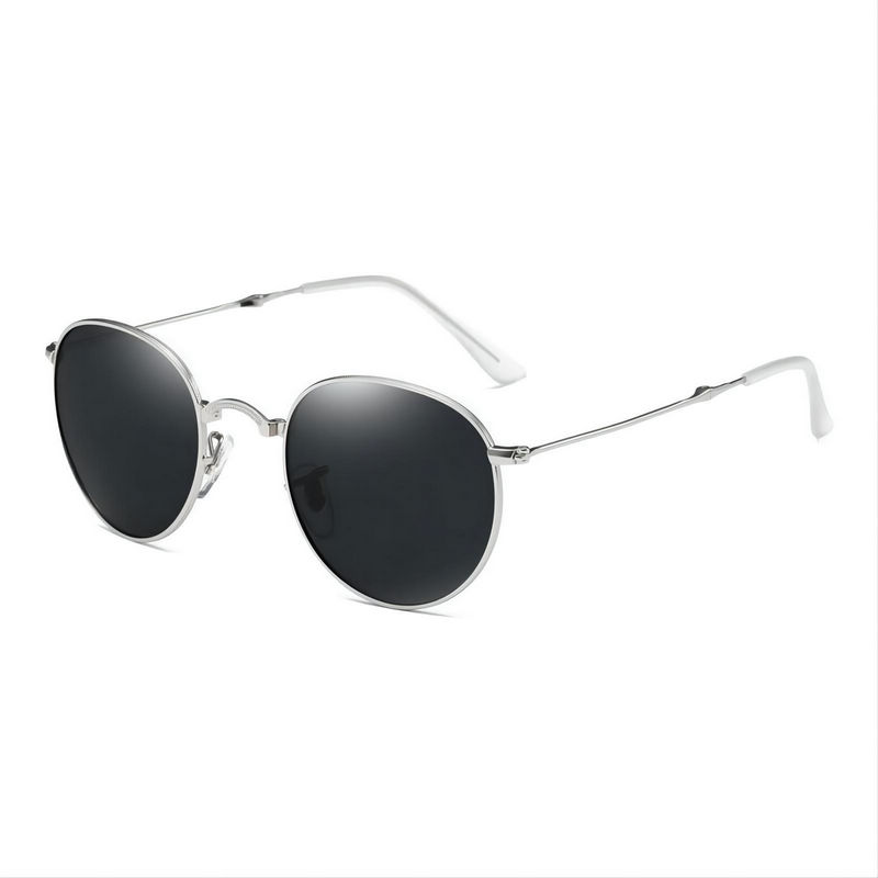 Polarized Round-Wire Folding Sunglasses Metallic Frame Grey Lens