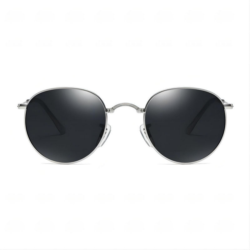 Polarized Round-Wire Folding Sunglasses Silver-Tone Metallic Frame