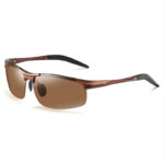 Polarized Sport Driving Sunglasses Semi-Rimless Aluminum Bronze Frame TAC Brown Lens
