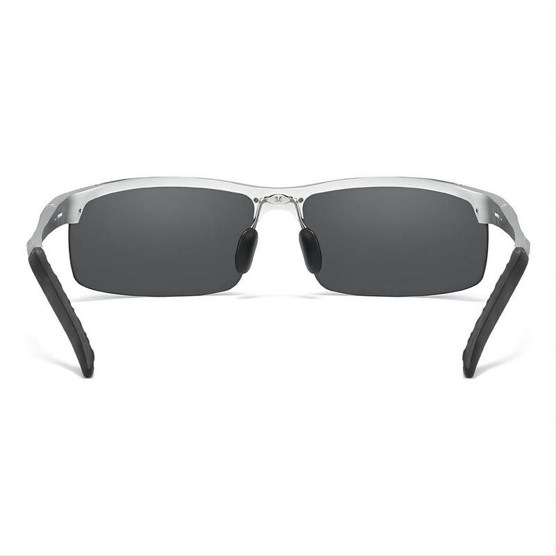 Polarized Sport Driving Sunglasses Semi-Rimless Aluminum Frame Silver/Grey