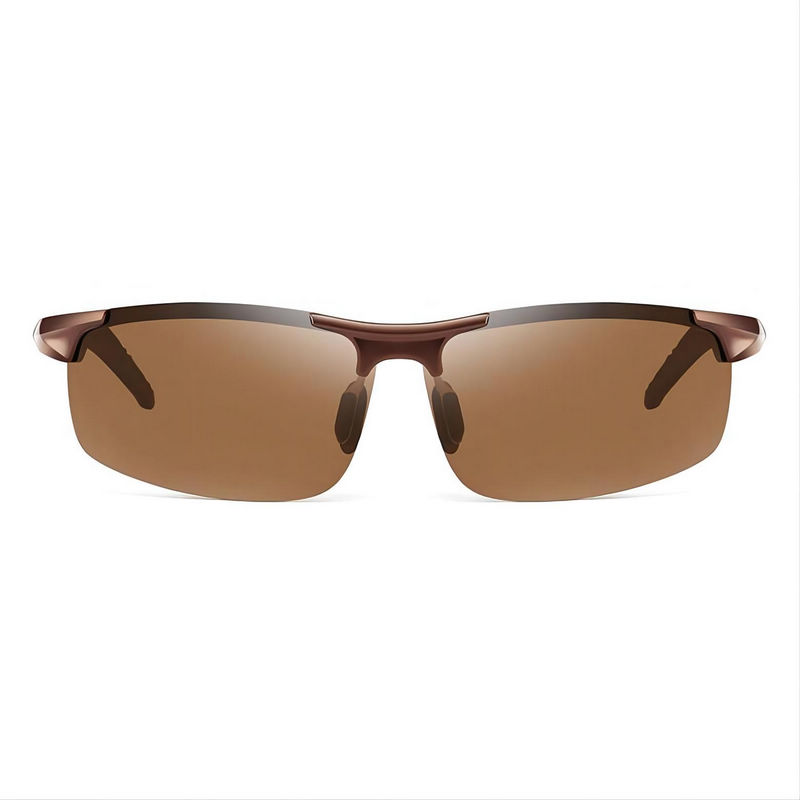 Polarized Sport Driving Sunglasses Semi-Rimless Aluminum Frame TAC Brown Lens