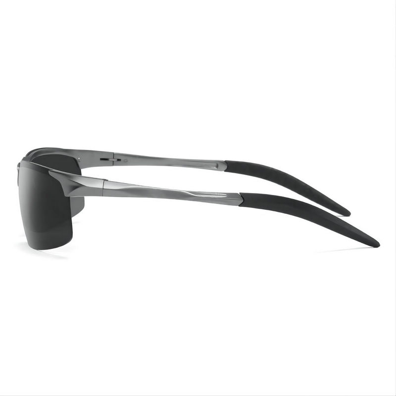 Polarized Sport Driving Sunglasses Semi-Rimless Aluminum Gun Grey Frame