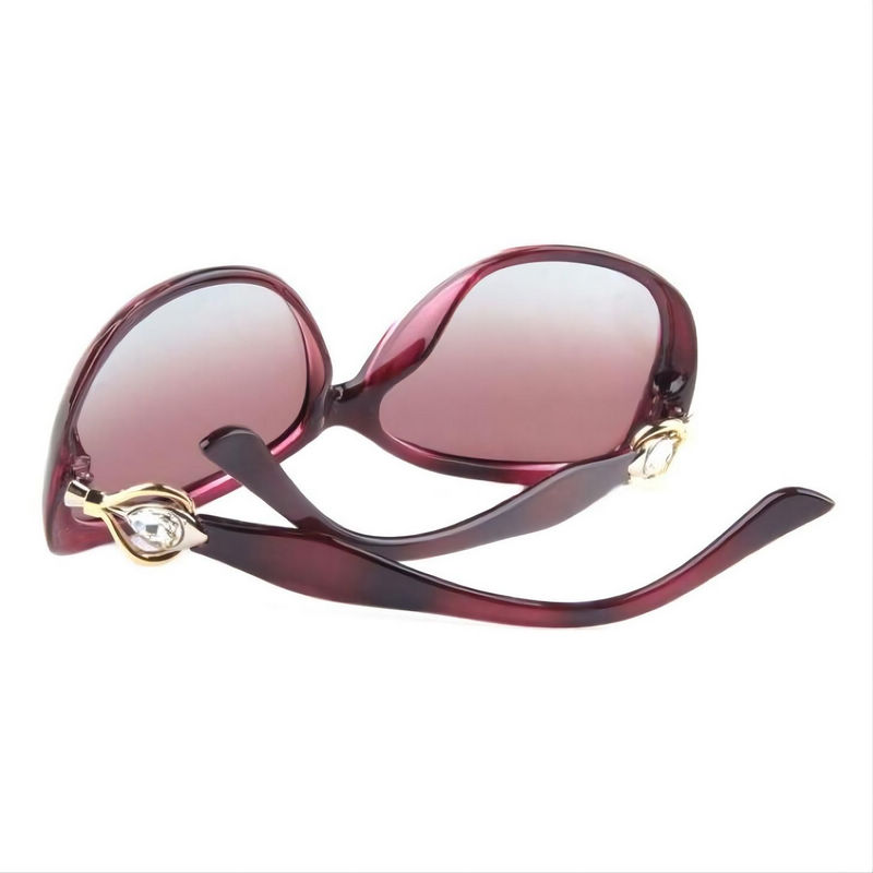 Polarized Womens Driving Sunglasses Diamond Embellished Arms Rose Red Frame